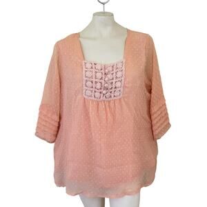 NEW DENIM 24/7 Swiss Dot Chiffon Blouse in Fresh Peach SZ 22W